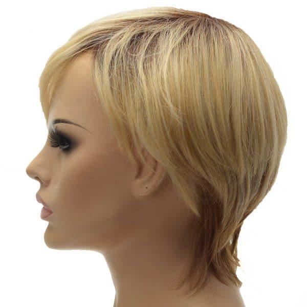 Blonde and Brown Tapered Neckline Pixie Cut Ladies Synthetic Wiglet (2)