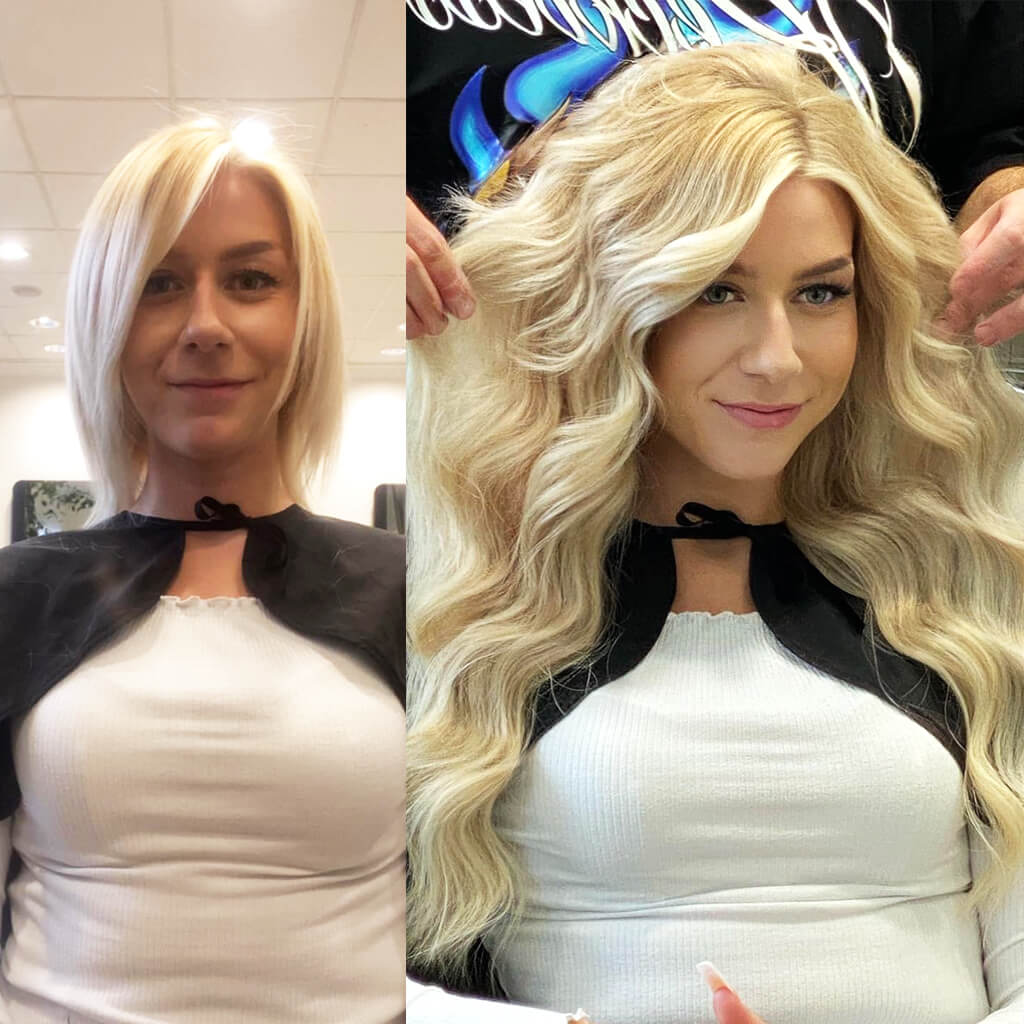 Genius weft hair extensions before and after