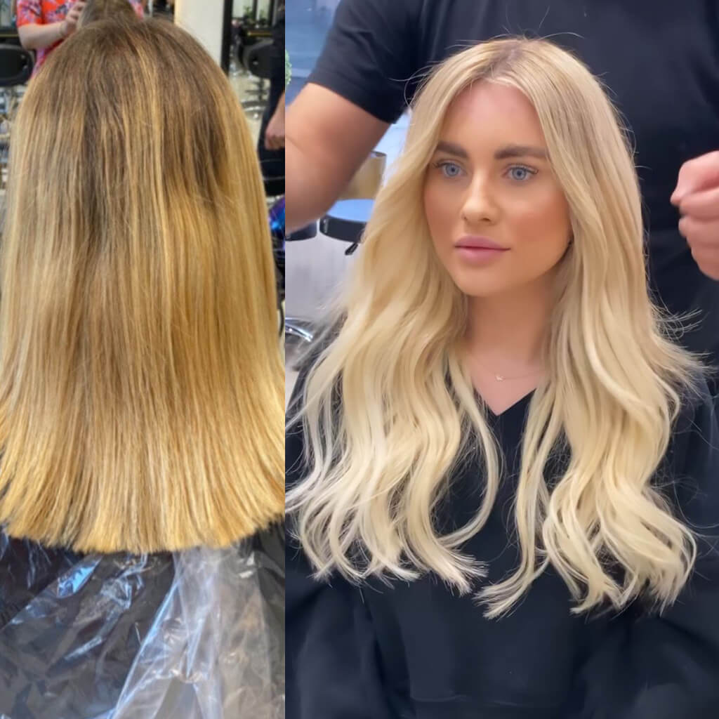 Y-tip hair extensions before and after